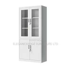 Half Glass and Half Metal Doors Bookshelf Cabinet With Locks