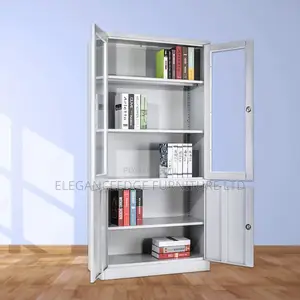 Half Glass and Half Metal Doors Bookshelf Cabinet With Locks