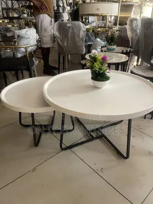 Modern Round Nesting Coffee Table Set – Brown Wood Black Metal