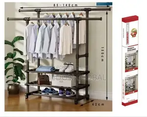 Double Pole Garment Rack With Shoe Rack 3floors