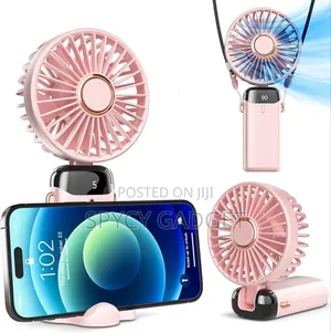 Mini Foldable Hand Fan With Led Display & Rope