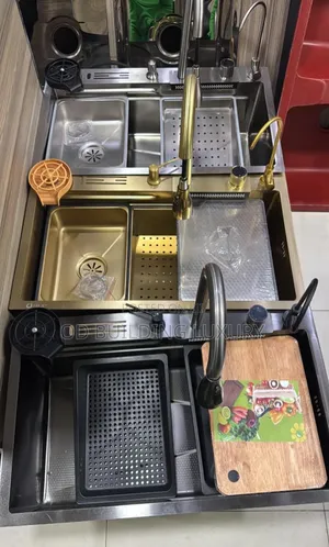 Multifunctional Smart Kitchen Sink, in Grey, Gold and Black