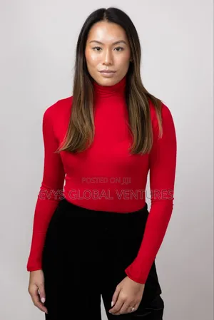 Long Sleeve Turtleneck Top - Red