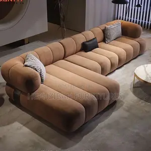 Modern Brown L Shaped Sofa With Throw Pillows