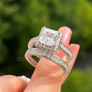 Bridal Wedding Engagement Ring Set - Silver