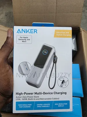 Anker Zolo Power Bank Bank, 25k, 165w, Built-in And Retractable Cables