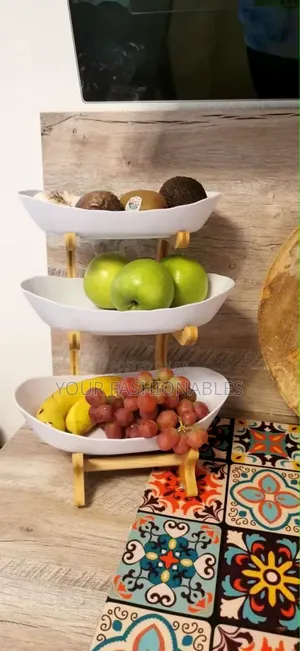3 Tier Fruit Basket Food Display With Wooden Stand