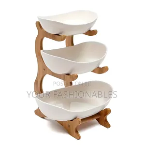 3 Tier Fruit Basket Food Display With Wooden Stand