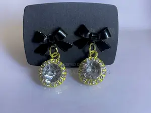 Black Bow Crystal Drop Earrings