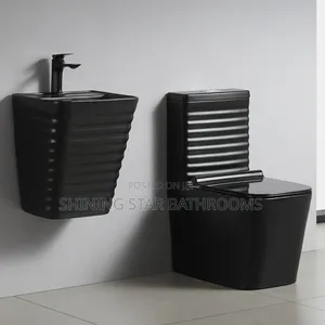 Luxury Patterned Black Toilet Set With Basin