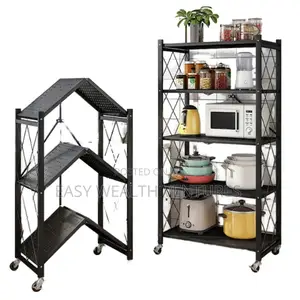 Multi-function Wheeled Iron Five-layer Folding Storage Rack (Black)