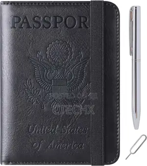 Pu Leather Rfid Blocking Passport Holder Travel Wallet - Black
