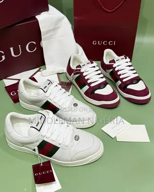 Gucci Screener Gg Signature Denim Canvas and Leather Sneakers