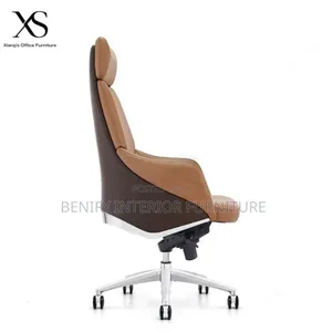 Ergonomic Brown Leather Executive Director Office Table