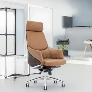 Ergonomic Brown Leather Executive Director Office Table