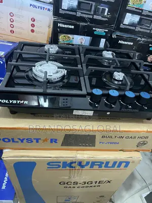 Polystar Built In Table Top 4 Burner Gas Hob Glass Black