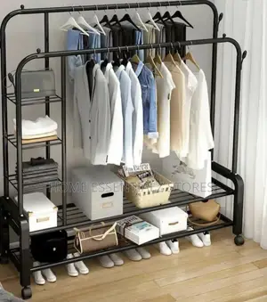 Double Pole 68kg Hanger With Shoes Rack - Heavy Duty Clothes Rack
