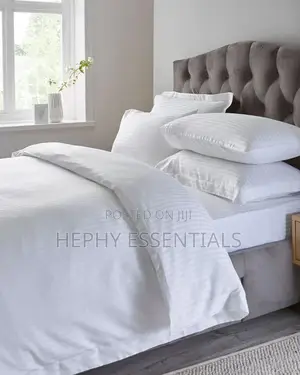 White Striped Designed Bedsheet And Duvet