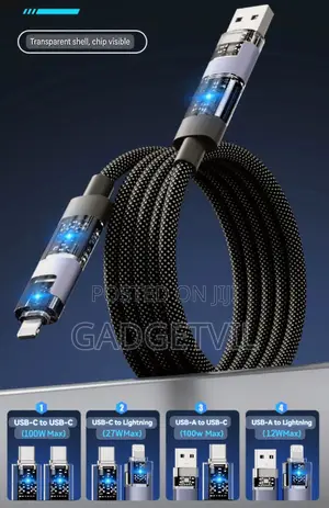 Transparent Braided Data Cable 4 in 1 100w Super Fast Charge Pd Multi-