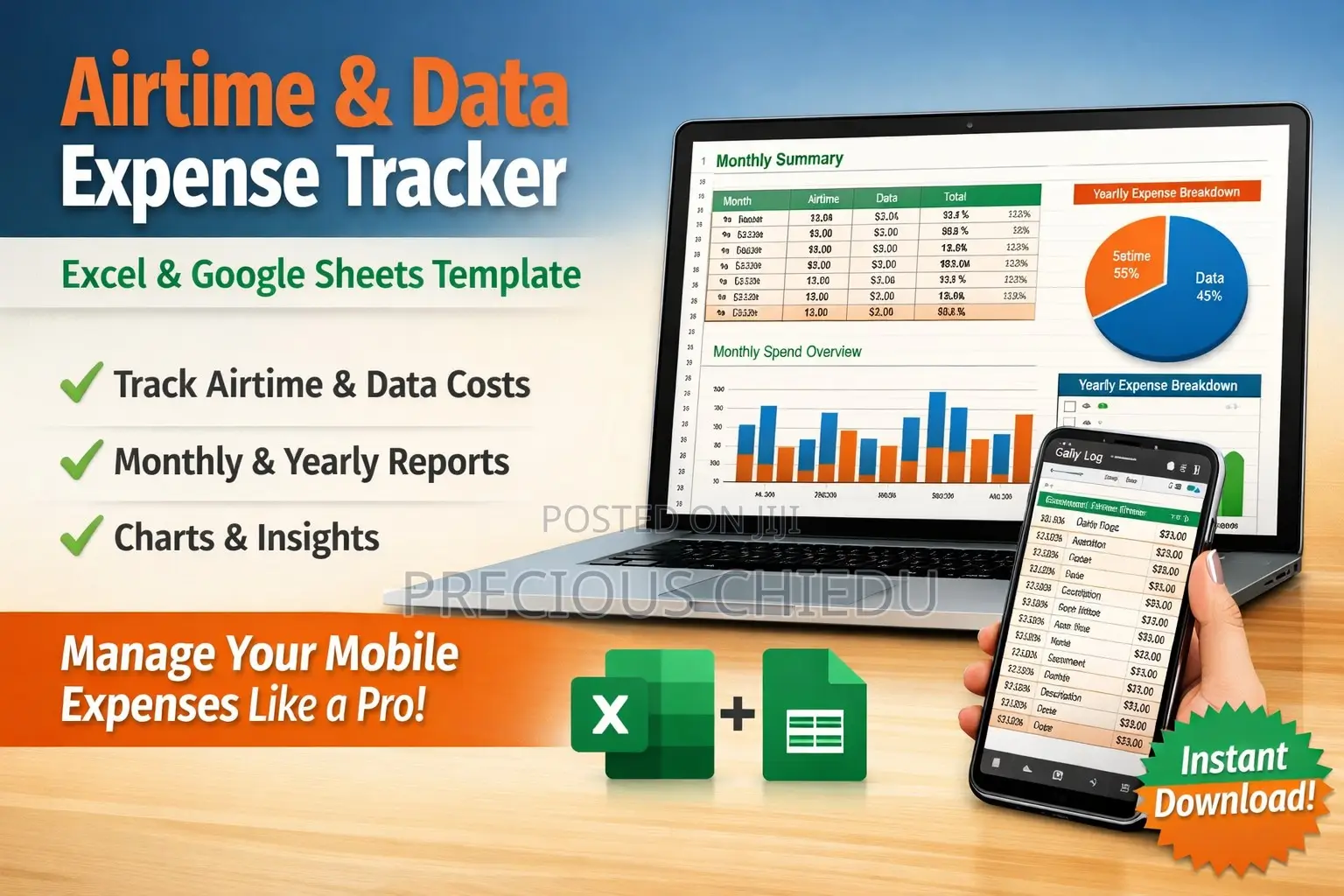 Airtime Data Expense Tracker(Excel Google Sheets)