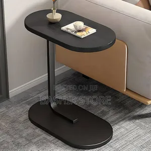 C-Shaped Compact Sofa Side End Table With an Oval Top