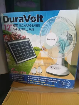 Duravolt 12” Rechargeable Solar Fan With Led Wall Mount