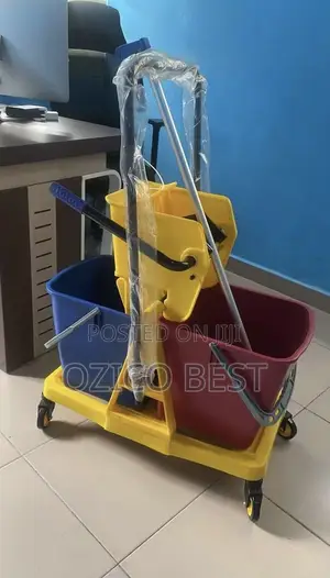 Double Bucket Mop Wringer Trolley