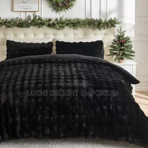 Luxury Fuax Fur Rabbit Fur Duvet Set- Black ( 6x6)