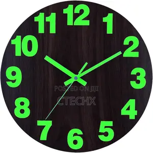 Plumeet Night Light Wall Clock, 16 Inch Wooden Glow in the Dark Clock