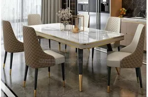 Morden Quality Marble Dining Table and 6 Solid Leather Chairs
