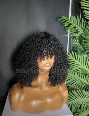 Black Fringe Curly Human Hair Blend