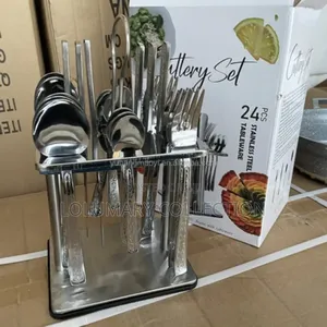 24pcs Stainless Steel Silver Cutlery Set Fork Spoon Knife Set