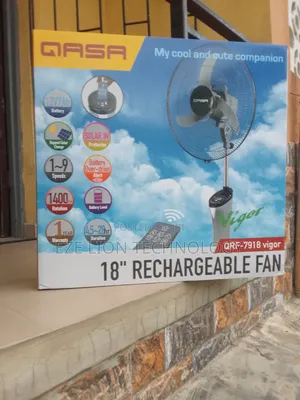 New in Qasa 18inch Standing Rechargeable Fan (Gray Color)