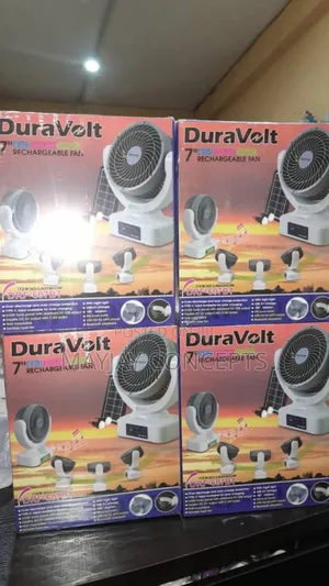 Duravolt 7" 4-in-1 Solar Rechargeable Table Fan With Panel●Mp3●Bulbs
