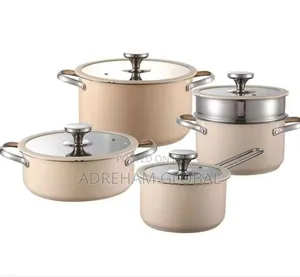 Ceramic Cookware Pot Set Cream and Pink Colour