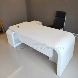 Modern Executive Office Table With Side Storage – High-Gloss White Man