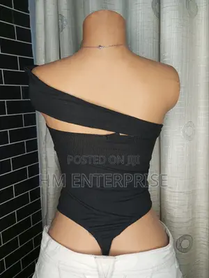 Black Rib Cross Body Strap Bodysuit