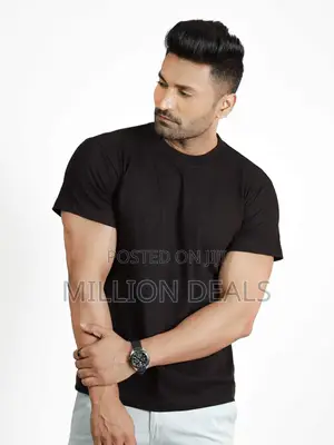 Custom Fit Plain Round Neck T-Shirt Black