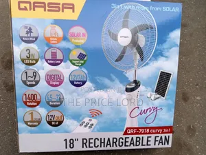 Qasa 18 Inches Rechargeable Fan With Solar Panel