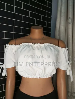 Off-White Tie Sleeve Gathered Bardot Crop Top