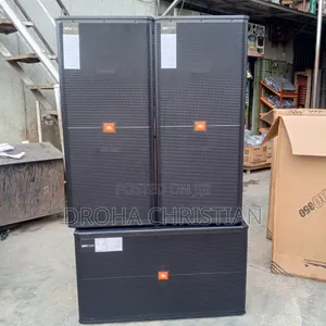 A Pair of Both Black Double Sub and Full Range JBL Speakers