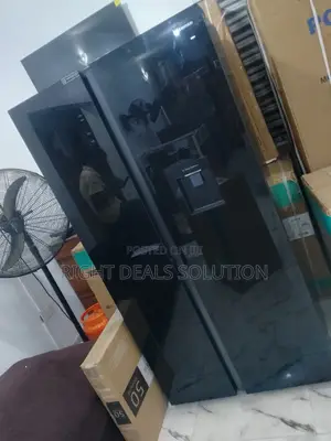 Sleek Black Hisense Refrigerator With Inverter Side-by-Side Doors