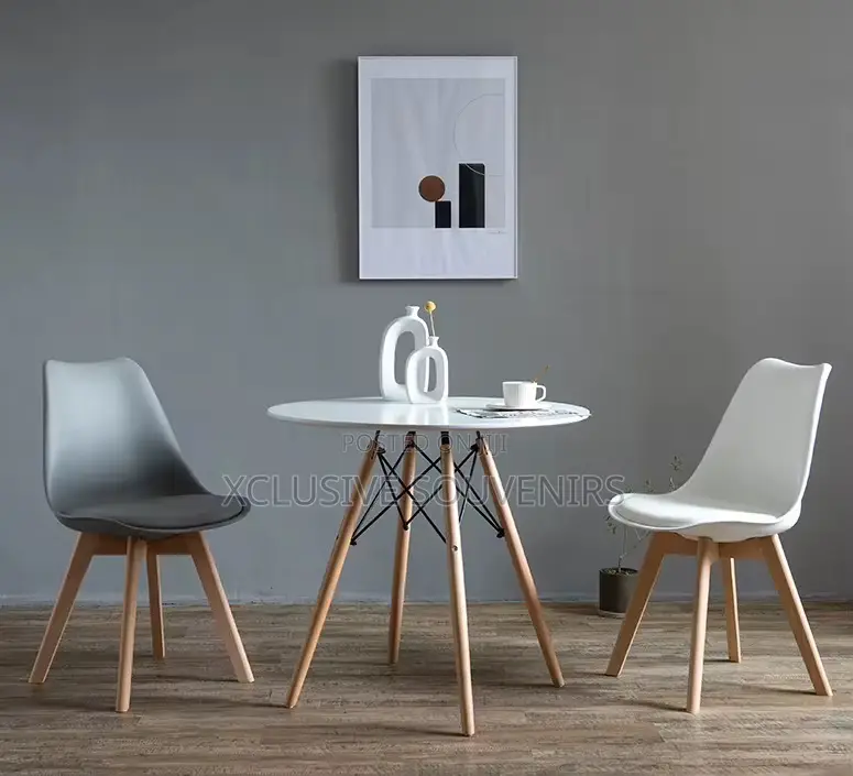Simple Round/Rectangle Shape 4 Seater Dining Set With Solid Wood Foot