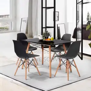 Simple Round/Rectangle Shape 4 Seater Dining Set With Solid Wood Foot