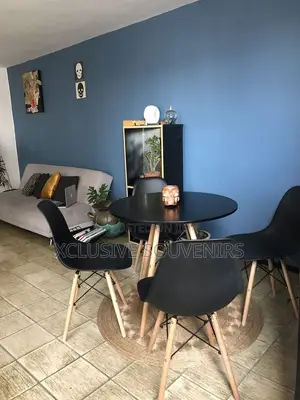 Simple Round/Rectangle Shape 4 Seater Dining Set With Solid Wood Foot