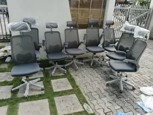 Modern Executive Mesh Gray Office Chair With Headrest and Lift Up Arms