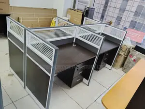 Modern Brown Wooden 4 Seaters Workstation With Mobile Drawers