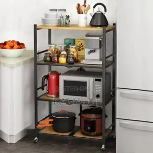 4 Layer Foldable Shelf With Wood Top