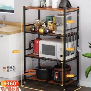 4 Layer Foldable Shelf With Wood Top