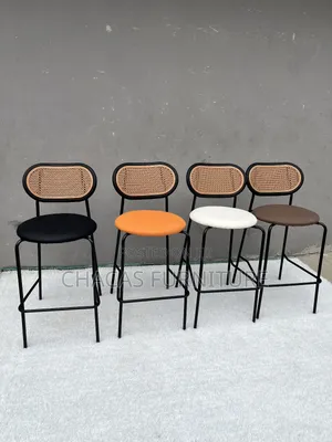 Modern Rattan Bar Stools - Padded Kitchen Island Counter Chairs